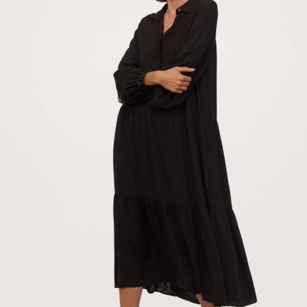 H&M Black Collared Midi Dress - Size L